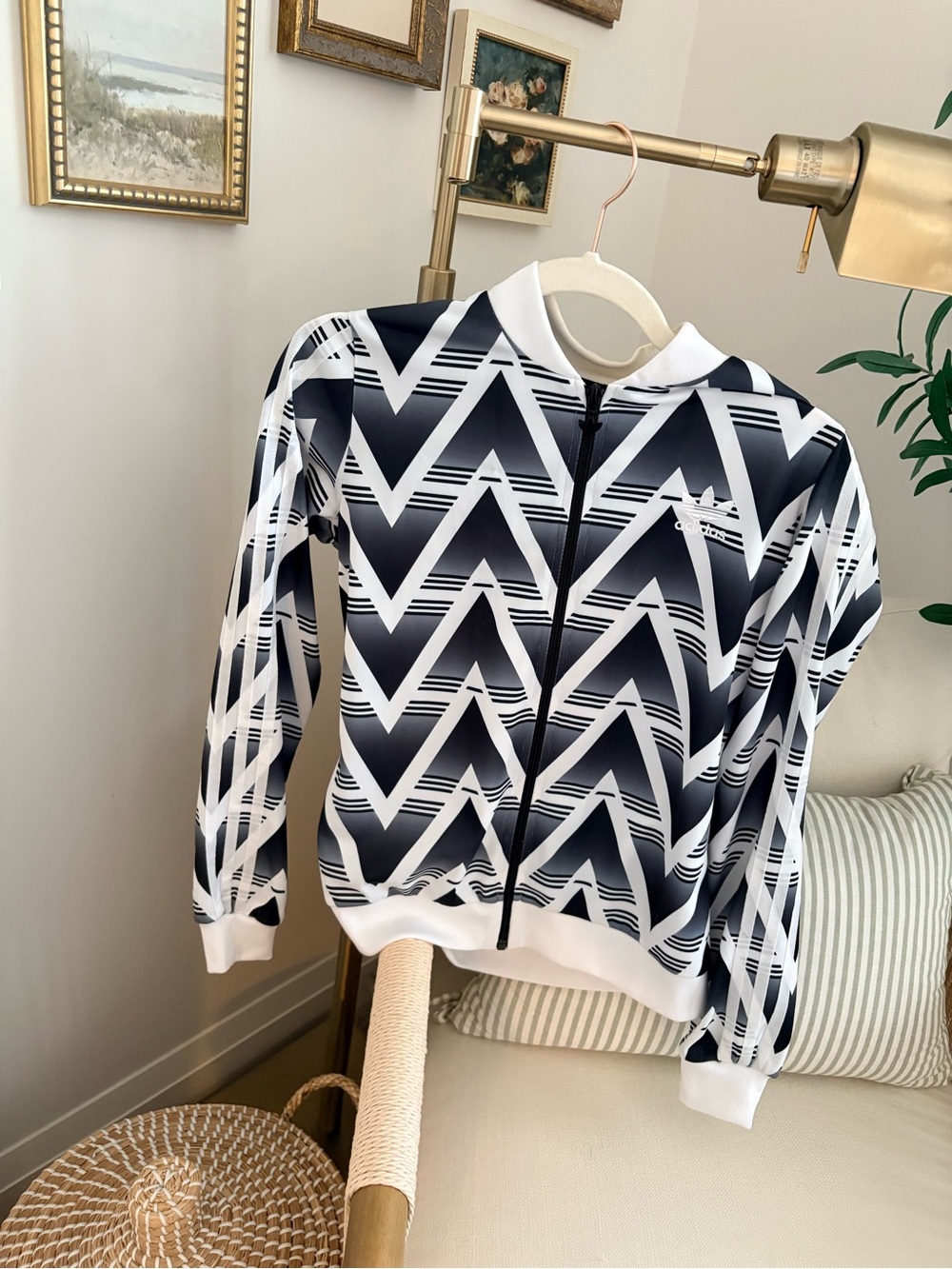adidas Black & White Chevron Bomber Jacket